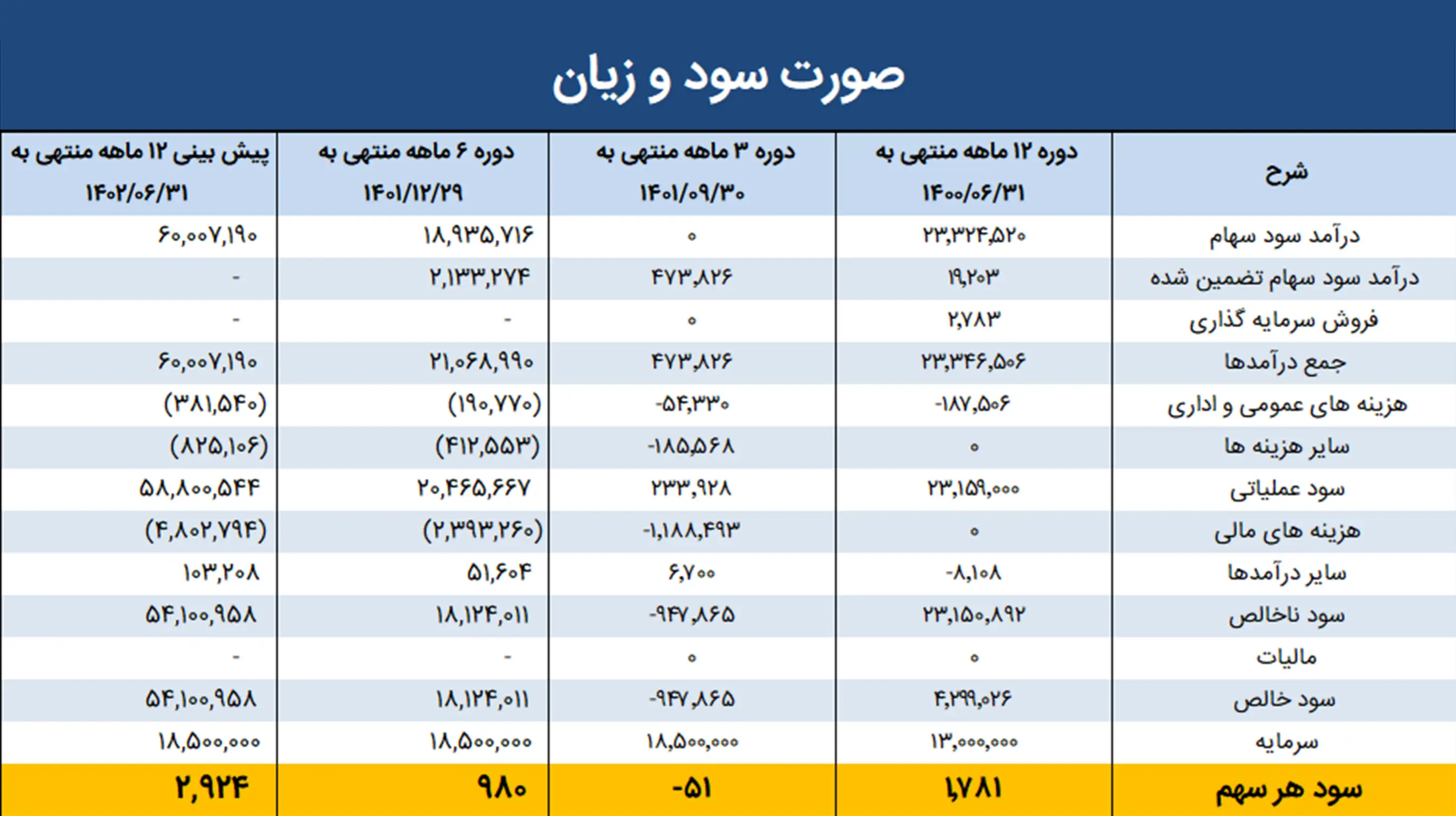 صورت سود و زیان وکغدیر